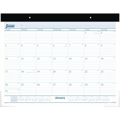 Desk Pad, 21.75 x 17, White Sheets, Black Binding, Clear Corners, 12-Month (Jan to Dec): 2024