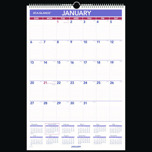 At-A-Glance® Erasable Wall Calendar, 15.5 X 22.75, White Sheets, 12-Month (Jan To Dec): 2024