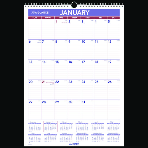 Image of At-A-Glance® Erasable Wall Calendar, 12 X 17, White Sheets, 12-Month (Jan To Dec): 2024