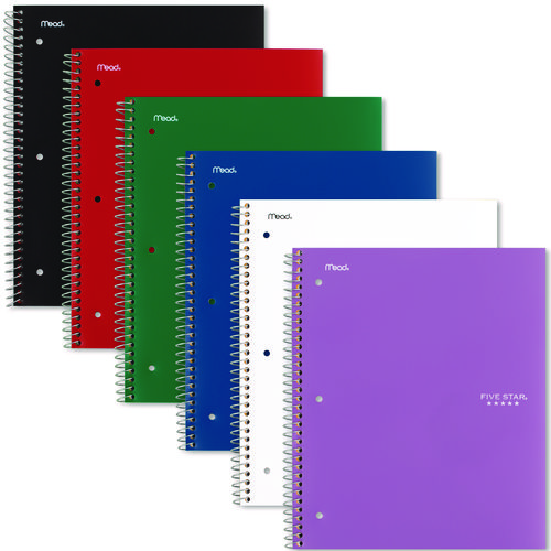 Five Star® Wirebound Notebook With Two Pockets, 1-Subject, Medium/College Rule, Randomly Assorted Cover Color, (100) 11 X 8.5 Sheets