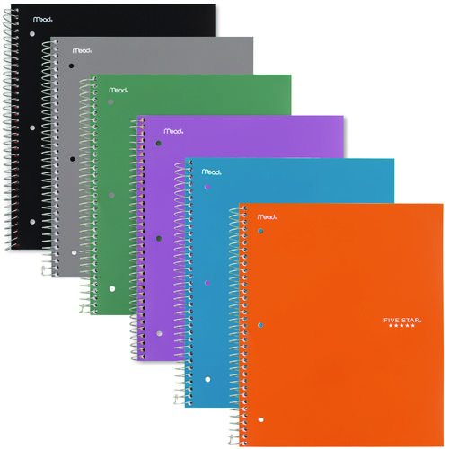 Five Star® Wirebound Notebook With 2 Pockets, 1-Subject, Quadrille Rule (4 Sq/In), Randomly Assorted Cover Color, (100) 11 X 8.5 Sheets