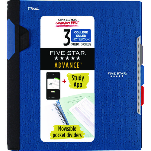 Image of Five Star® Advance Wirebound Notebook, Six Pockets, 3-Subject, Medium/College Rule, Randomly Assorted Cover Color, (150) 11 X 8.5 Sheets