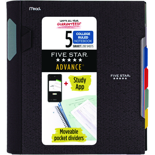 Image of Five Star® Advance Wirebound Notebook, Ten Pockets, 5-Subject, Medium/College Rule, Randomly Assorted Cover Color, (200) 11 X 8.5 Sheets