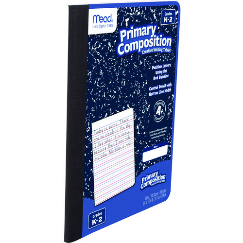 Primary Journal Creative Writing Composition Book, Manuscript Format, Blue/Black/White Cover, (100) 9.75 x 7.5 Sheets