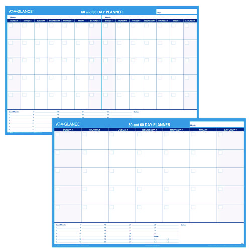 30/60-Day Undated Horizontal Erasable Wall Planner, 48 x 32, White/Blue Sheets, Undated