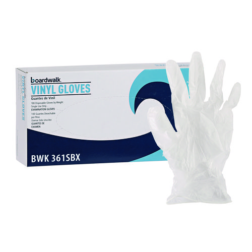 Image of Boardwalk® Exam Vinyl Gloves, Powder/Latex-Free, 3 3/5 Mil, Clear, Small, 100/Box