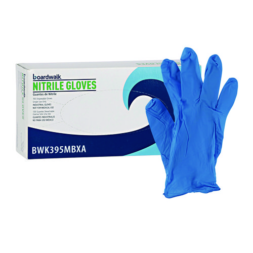 Image of Boardwalk® Disposable Powder-Free Nitrile Gloves, Medium, Blue, 5 Mil, 100/Box