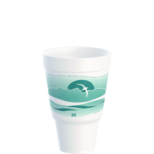 Dart® J Cup Insulated Foam Pedestal Cups, 32 oz, Printed, Teal/White, 25/Sleeve, 20 Sleeves/Carton