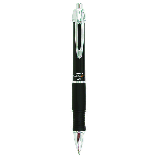 Zebra® Sarasa Dry X10 Gel Pen, Retractable, Medium 0.7 mm, Black Ink, Black/Silver Barrel, 12/Pack