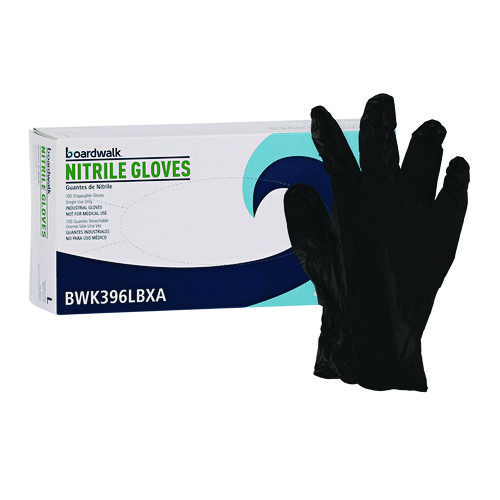 Image of Boardwalk® Disposable General-Purpose Powder-Free Nitrile Gloves, Large, Black, 4.4 Mil, 100/Box