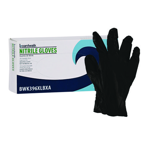 Boardwalk® Disposable General-Purpose Powder-Free Nitrile Gloves, X-Large, Black, 4.4 Mil, 100/Box