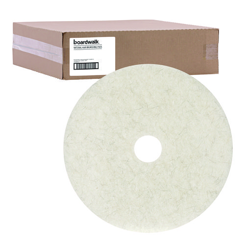 Boardwalk® Natural Burnishing Floor Pads, 21" Diameter, White, 5/Carton