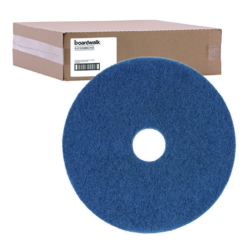 Image of Boardwalk® Scrubbing Floor Pads, 14" Diameter, Blue, 5/Carton