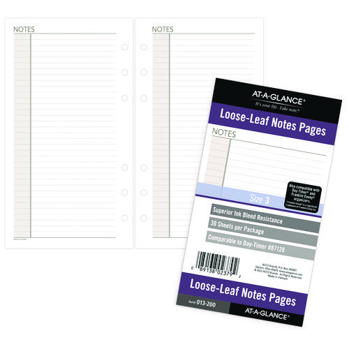 At-A-Glance® Lined Notes Pages For Planners/Organizers, 6.75 X 3.75, White Sheets, Undated