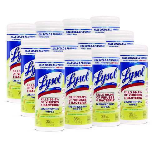 Lysol® Brand Disinfecting Wipes, 1-Ply, 7 X 7.25, Lemon And Lime Blossom, White, 35 Wipes/Canister, 12 Canisters/Carton