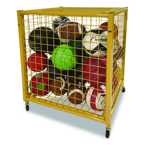 Half Size Lockable Ball Locker, Metal, 132 lb Capacity, 29 x 27 x 31, Yellow