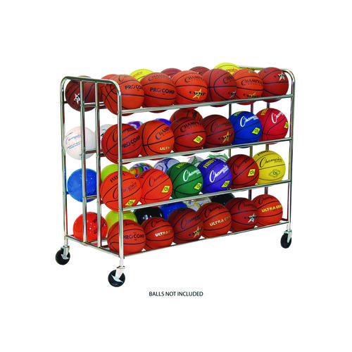 48 Ball Double Wide Ball Cart, Metal, 176 lb Capacity, 24 x 55.5 x 46.5, Chrome