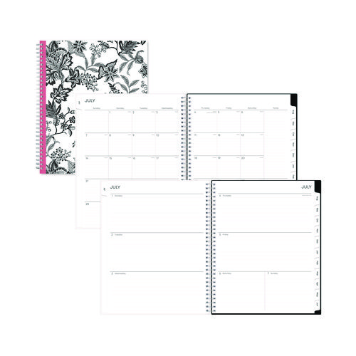 Blue Sky® Analeis Create-Your-Own Cover Weekly/Monthly Planner, Floral, 11 X 8.5, White/Black/Coral, 12-Month (July To June): 2023-2024