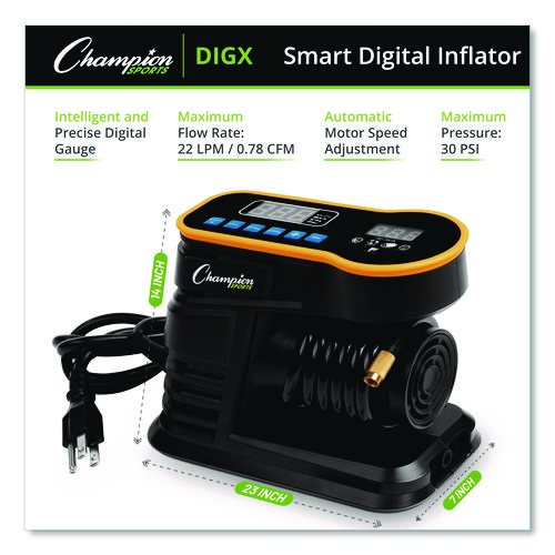 Champion Sports Digital Electronic Inflator, 0.78 cu ft/min, 30 psi, 70" Cord