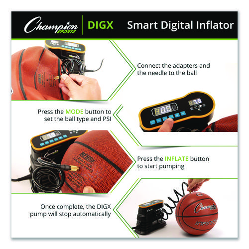 Champion Sports Digital Electronic Inflator, 0.78 cu ft/min, 30 psi, 70" Cord