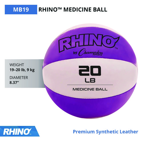 Rhino Leather Medicine Ball, 20 lb, Purple/White