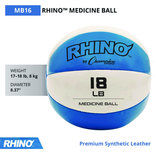 Rhino Leather Medicine Ball, 18 lb, Teal/White