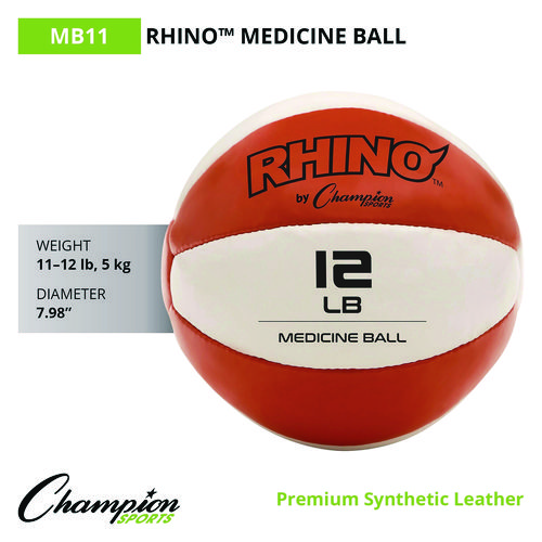 Rhino Leather Medicine Ball, 12 lb, Orange/White