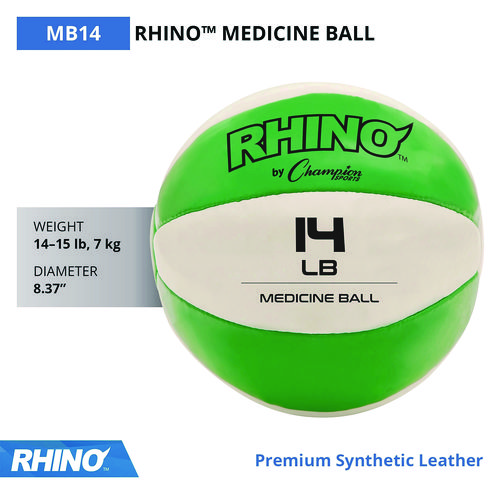 Rhino Leather Medicine Ball, 14 lb, Green/White