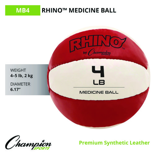 Rhino Leather Medicine Ball, 4 lb, Red/White