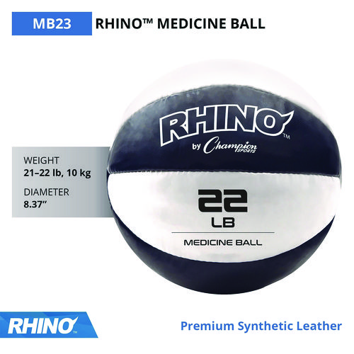 Rhino Leather Medicine Ball, 22 lb, Black/White