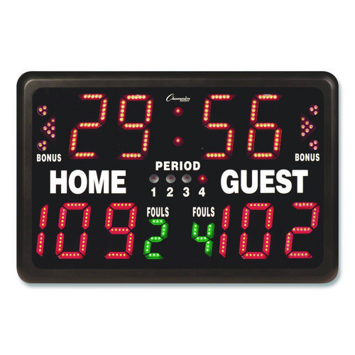 Tabletop Indoor Electronic Scoreboard, 24" x 16" x 10", Black Face, Red/Green/Yellow Graphics