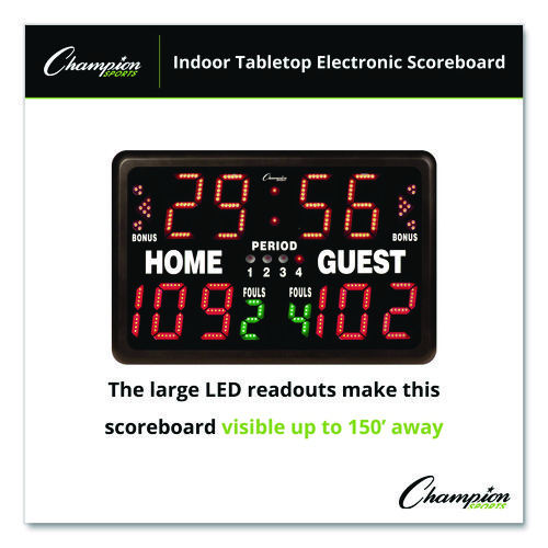 Tabletop Indoor Electronic Scoreboard, 24" x 16" x 10", Black Face, Red/Green/Yellow Graphics