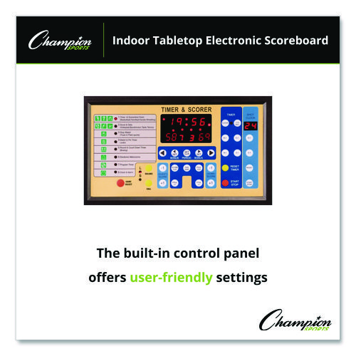 Tabletop Indoor Electronic Scoreboard, 24" x 16" x 10", Black Face, Red/Green/Yellow Graphics