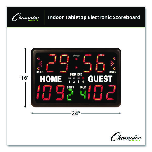 Tabletop Indoor Electronic Scoreboard, 24" x 16" x 10", Black Face, Red/Green/Yellow Graphics