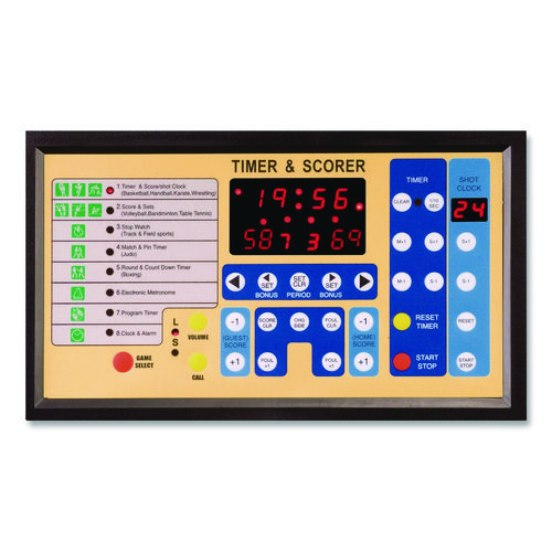 Tabletop Indoor Electronic Scoreboard, 24" x 16" x 10", Black Face, Red/Green/Yellow Graphics