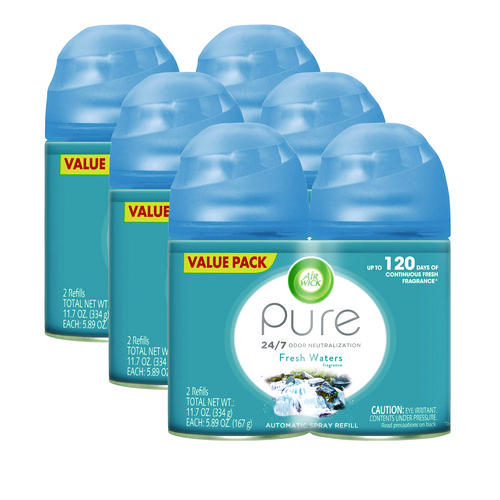 Freshmatic Ultra Spray Refill, Fresh Waters, 5.89 oz Aerosol Spray, 2/Pack 3 Packs/Carton