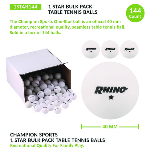 Table Tennis Balls, Official Size, White, 144/Carton