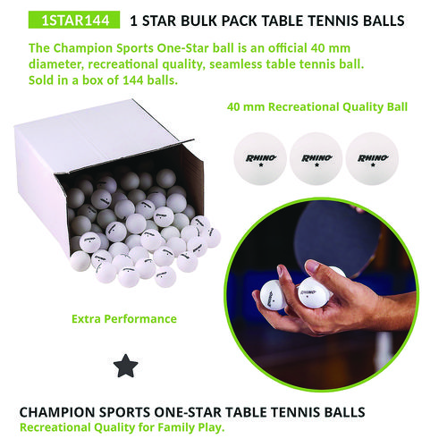 Table Tennis Balls, Official Size, White, 144/Carton