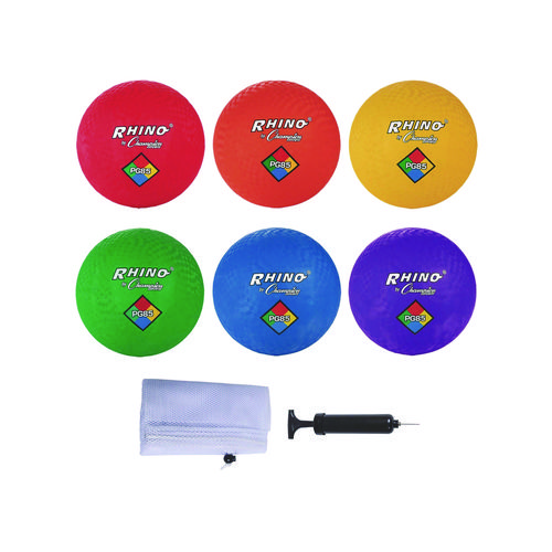 8.5" Playground Ball Set with Pump, Assorted Colors, 6/Set