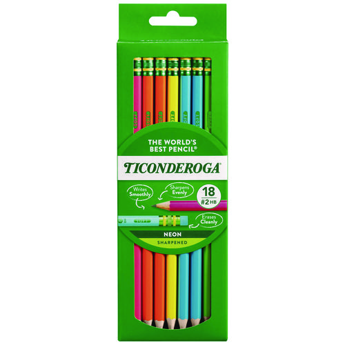 Pre-Sharpened Pencil, 2.2 mm, HB (#2), Black Lead, Neon Assorted Barrel Colors, 18/Pack