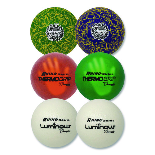 Rhino Skin Variety Dodgeball Set, 6.3" Diameter, Luminous/Spider/ThermoGrip, 6/Set