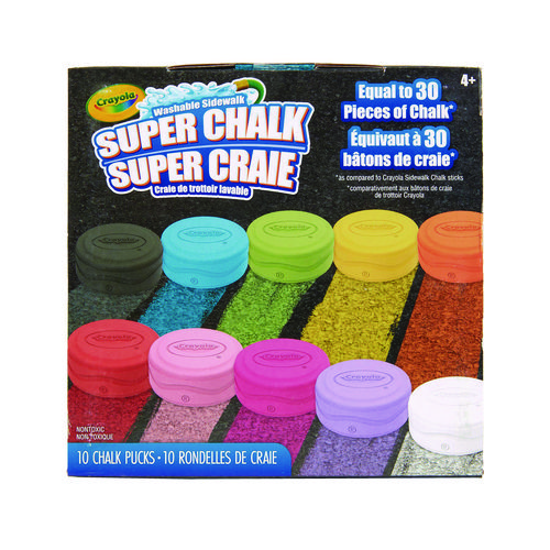 Super Chalk, 1" x 2.8" Diameter, 10 Assorted Colors, 10 Pucks/Box