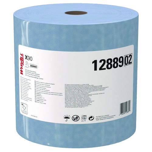 Image of Wypall® X90 Cloths, Jumbo Roll, 2-Ply, 11.1 X 13.4, Denim Blue, 450/Roll