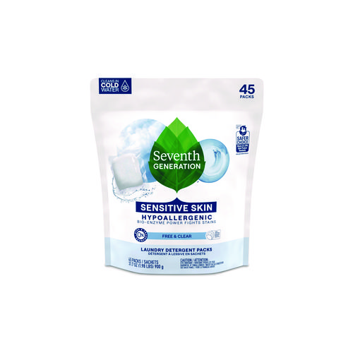 Image of Seventh Generation® Natural Laundry Detergent Packs, Powder, Unscented, 45 Packets/Pack
