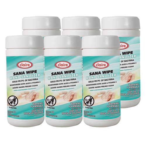 Sana Wipe, 8 x 6, Fresh Wintergreen Scent, White, 6/Carton