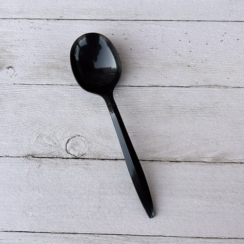 Mediumweight Polypropylene Cutlery, Soup Spoon, Black, 1,000/Carton