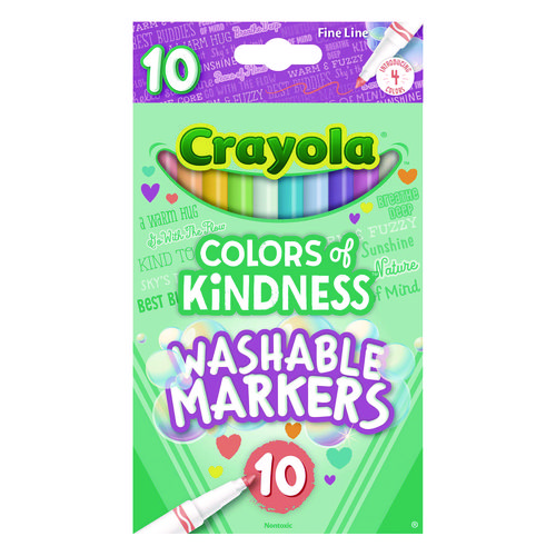 Colors of Kindness Fine Line Washable Markers, Fine Bullet Tip, Assorted Colors, 10/Box