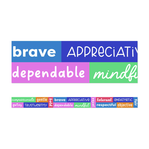 Straight Borders, 3" x 3 ft, Multicolor Positive Words, 12/Pack
