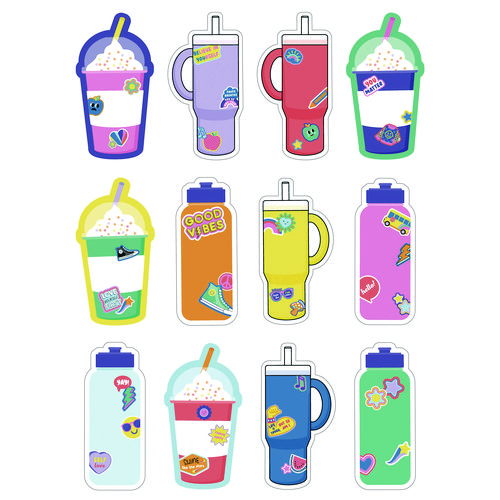 Assorted Colorful Cut-Outs, We Stick Together Cups and Water Bottles, 36 Pieces