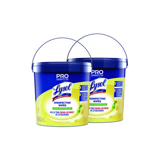 Image of Lysol® Brand Professional Disinfecting Wipe Bucket, 1-Ply, 6 X 8, Lemon And Lime Blossom, White, 800 Wipes/Bucket, 2 Buckets/Carton